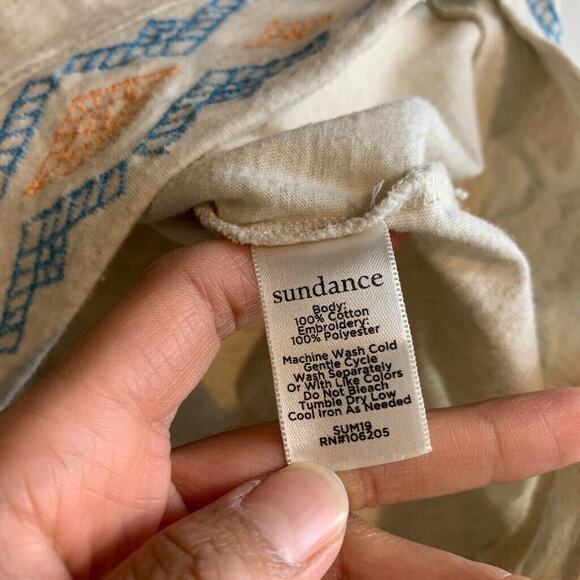 Sundance Tank Top Womens XS Extra Small Beige Cotton Pleated Boho Embroidered - Picture 8 of 10